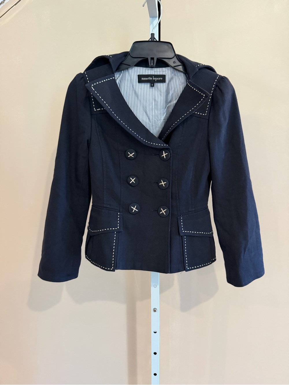 Nanette Lepore Navy Blue Double-Breasted Blazer Jacket (0)